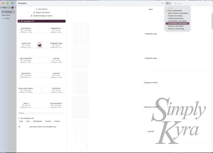 Image shows a three pane view highlighting all the templates and the browse form's sorting menu. 