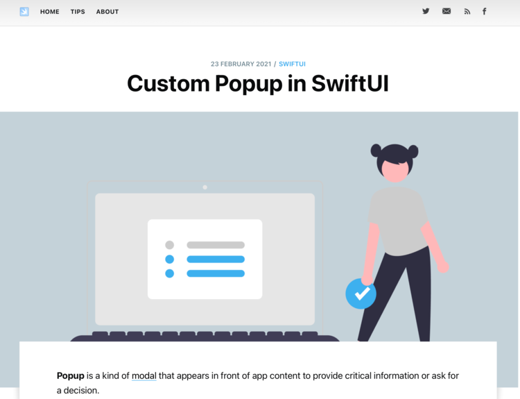 Image shows the cover image of the post: Custom Popup in SwiftUI.