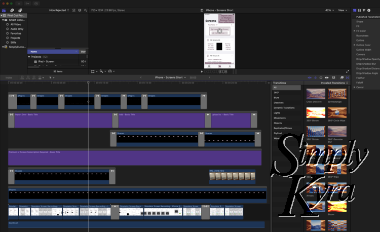 Screenshot of the Final Cut Pro editor for one of my app preview videos.
