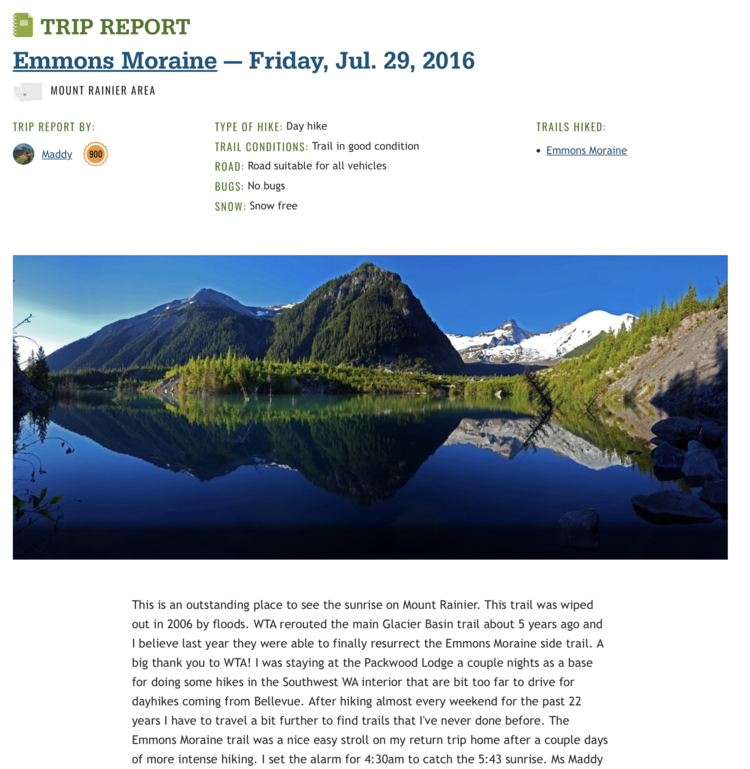 Screenshot of the hike information from the WTA (Washington Trails Association).