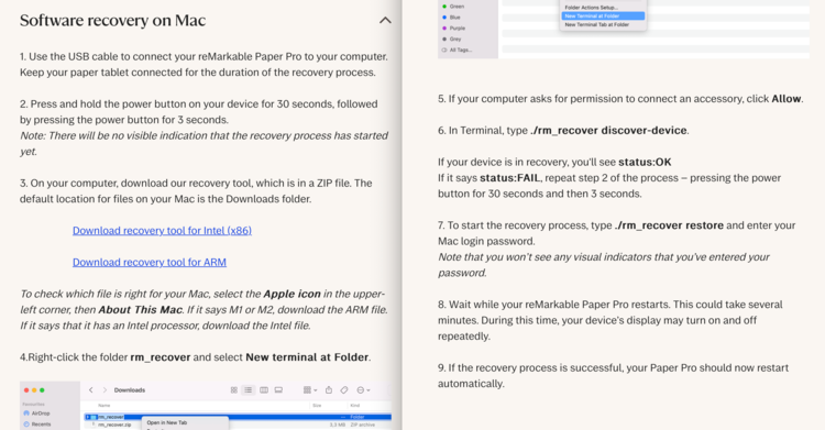 Collage of two side by side images showing the steps you will need to take if connected to a Mac machine.