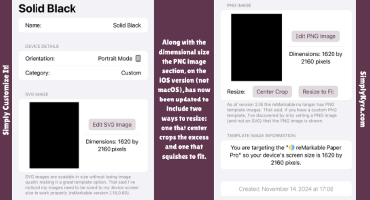 Here the Solid Black template is shown on the iOS highlighting the difference between the two image formats.