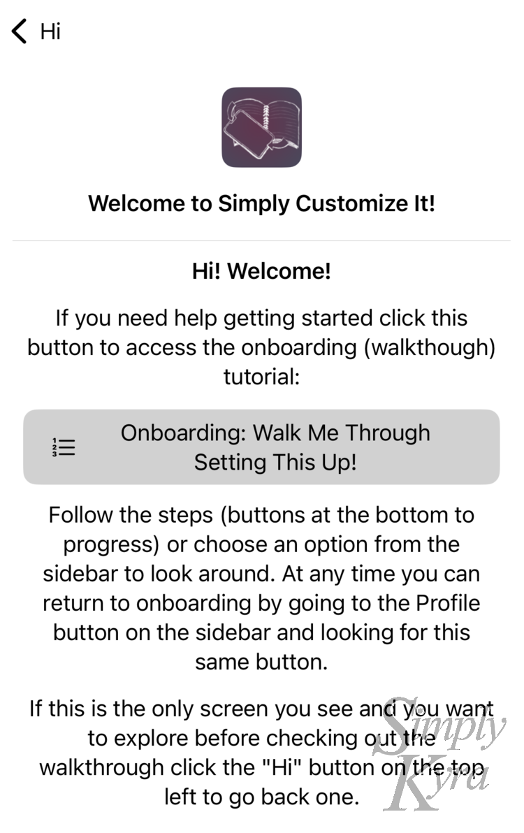 Onboarding help page. 