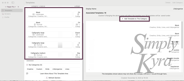 Image shows the close together templates options in the center and the newly added "Add template" button on the right.