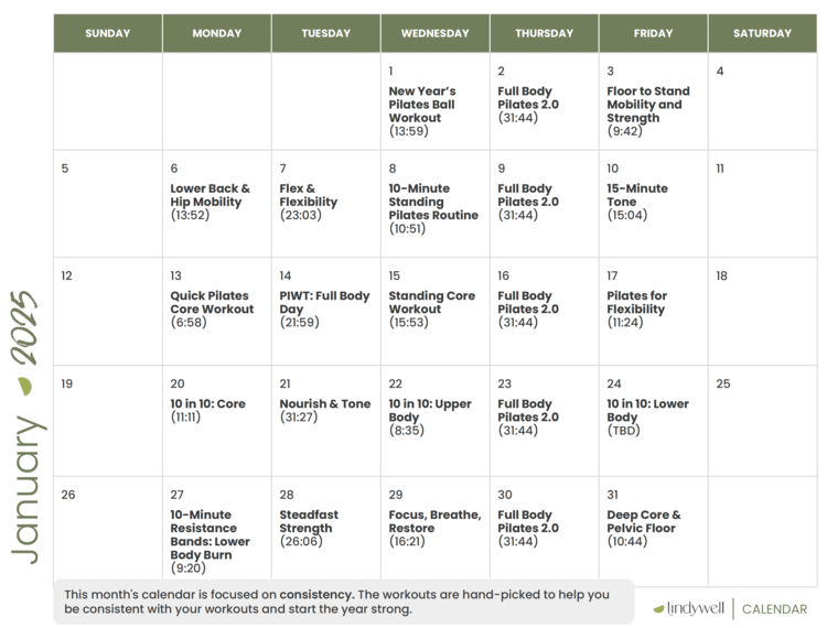 Image of last month's workout calendar (January 2025). 