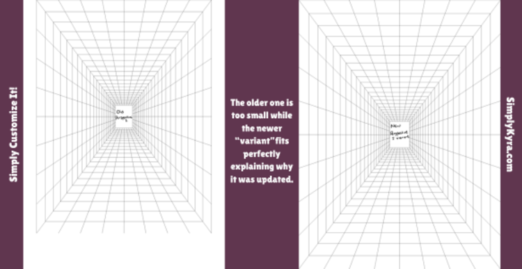 Two images side by side highlighting how the old one is too small (more white space on the sides and bottom) and the new is just right. 