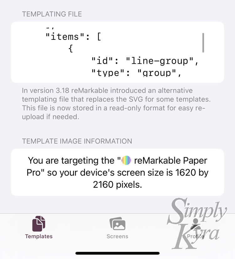 Image shows the Template File section of the template display.