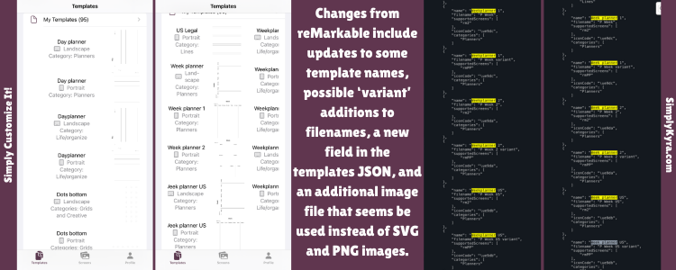 Image shows the imported templates with different names and a comparison between the two templates. 