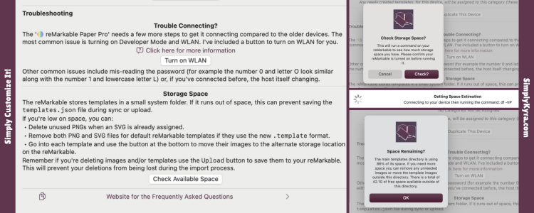 Collage showing the screenshot of the page, popups, and loading message.